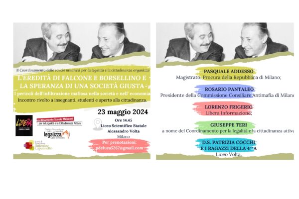 23 maggio, Milano ricorda Giovanni Falcone: alle 14.45 al Volta e alle 17.00 all'Albero + Teatro civile alle 21.00 al Pime